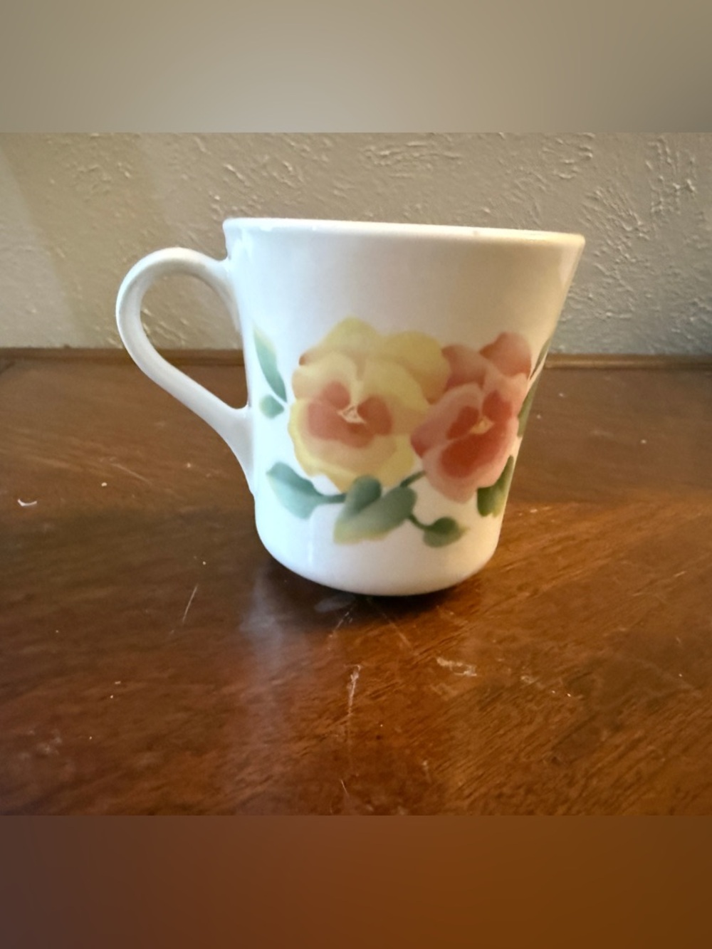 Corning Vintage Floral Ceramic Coffee Mug - Yellow and Peach Roses